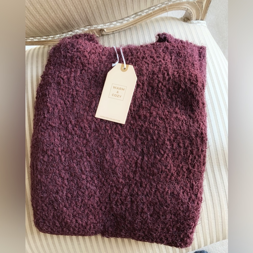 BURGUNDY CHUNKY KNIT OPEN LONG CARDIGAN - Picture 4 of 4